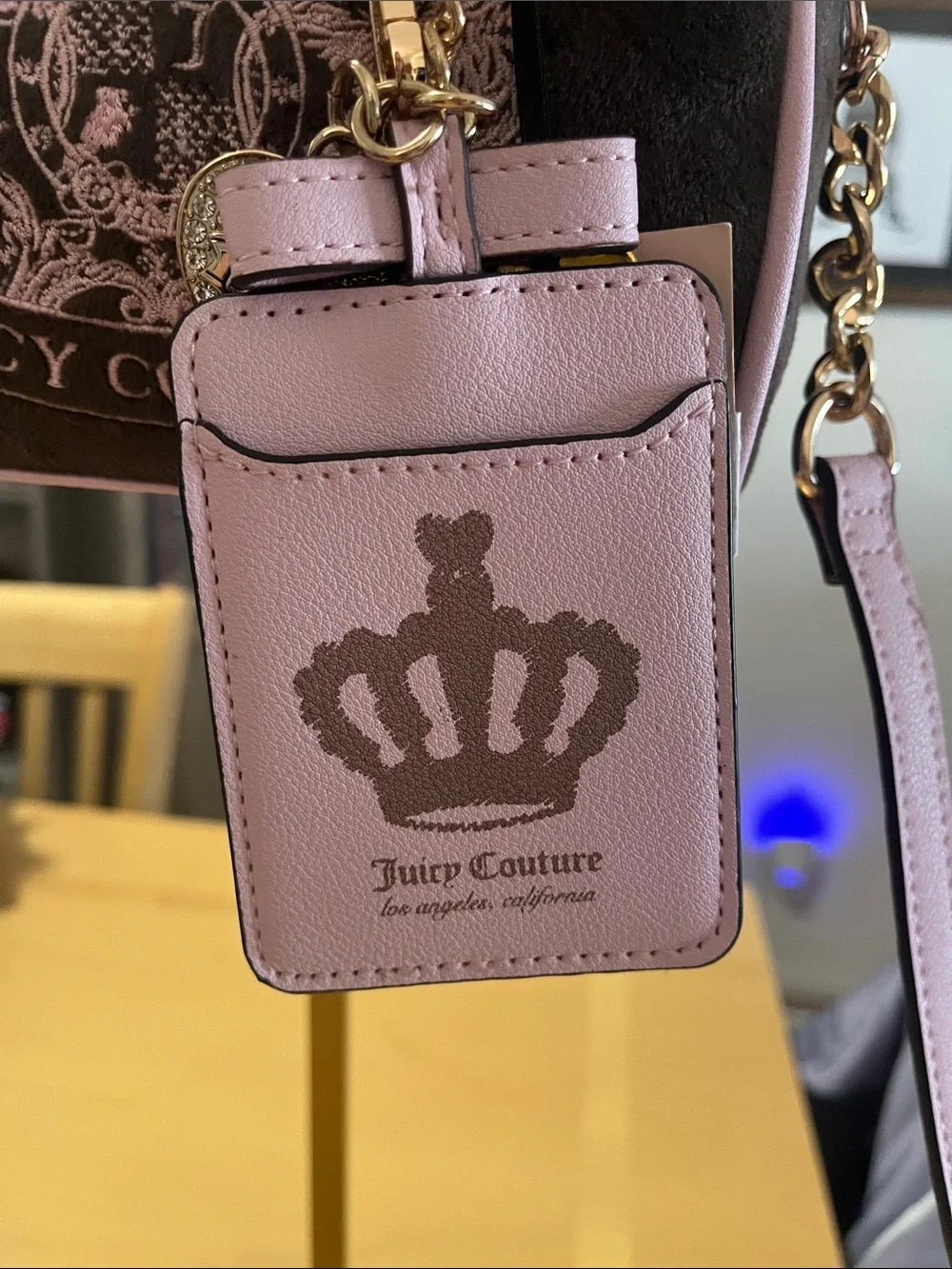Juicy Couture Brown Satchel with Pink Trim and Embroidery